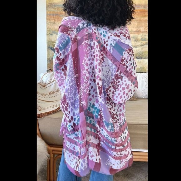 Colorful Splatter Boho Kimono Magenta/Lilac/Turquoise One Size Layering Wrap - Picture 2 of 3